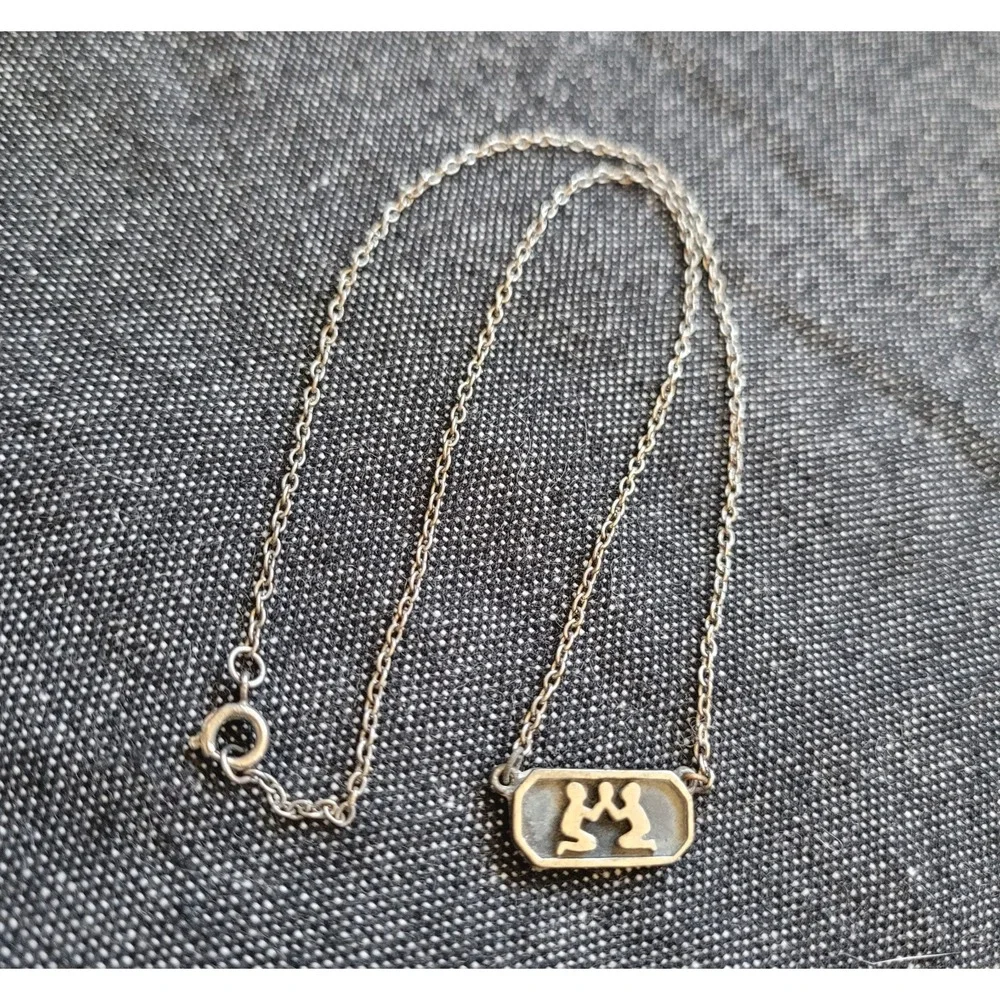 Vintage 70s Gemini‎ Necklace Twins Silver Tone Small Boho Hippie
